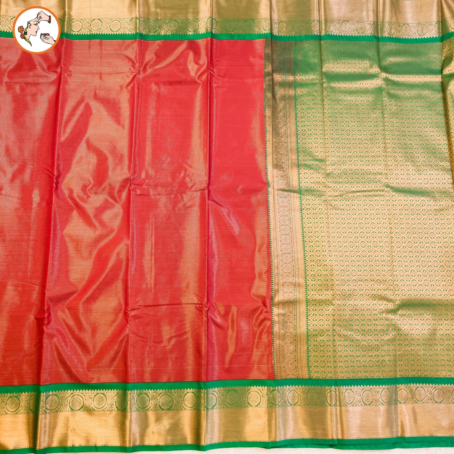 Maroon with Green border Vairoosi stripes Kanchipuram Semi Silk Saree