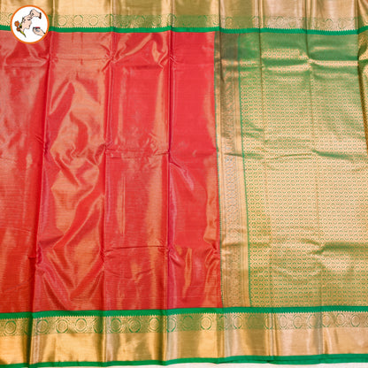 Maroon with Green border Vairoosi stripes Kanchipuram Semi Silk Saree