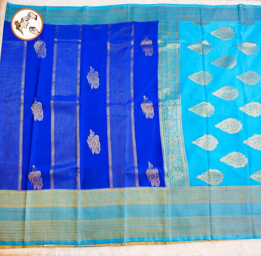 Royal Blue with Sky Blue border Fancy Georgette Saree