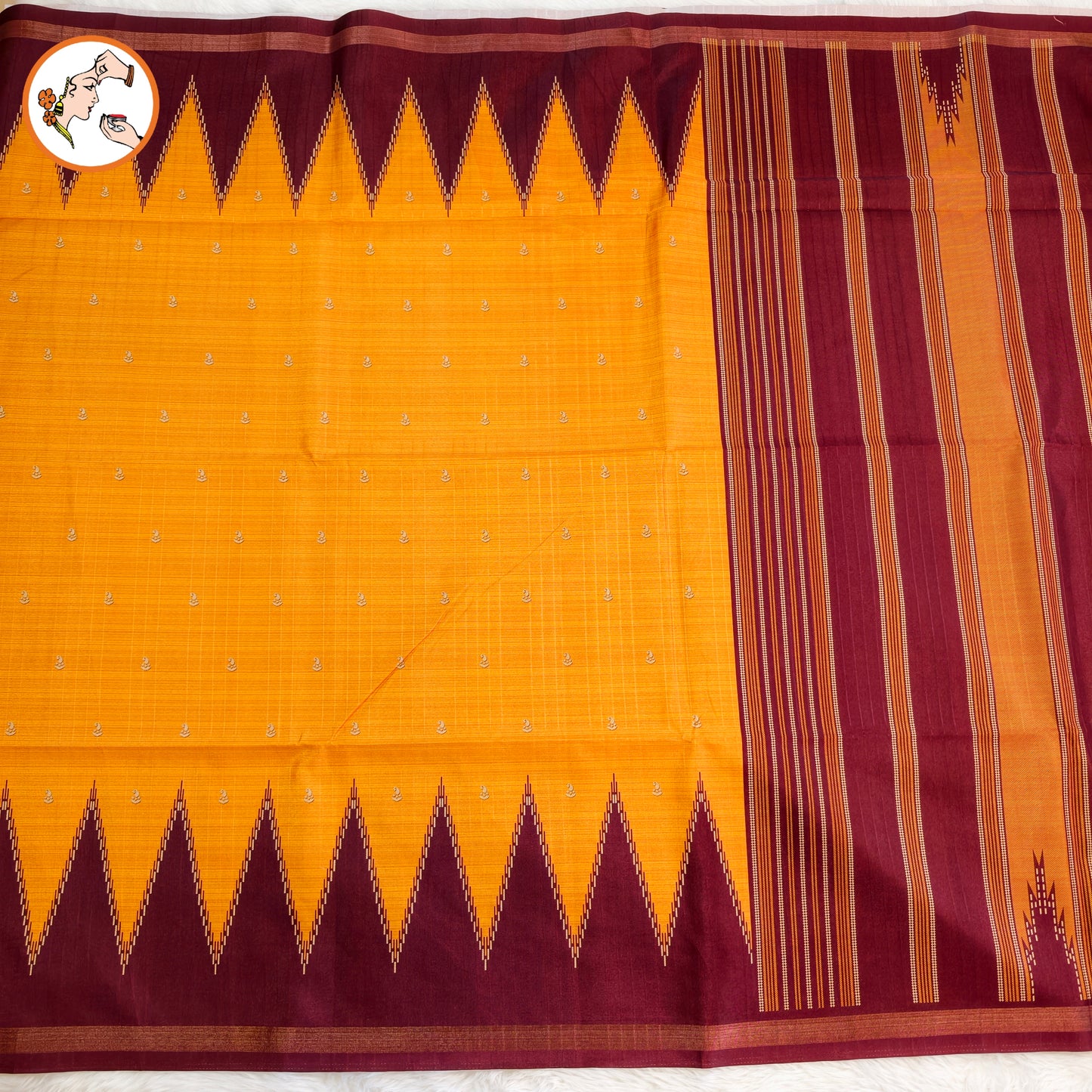 Orange with Maroon temple border Dola Silk Casual Saree