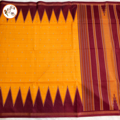 Orange with Maroon temple border Dola Silk Casual Saree