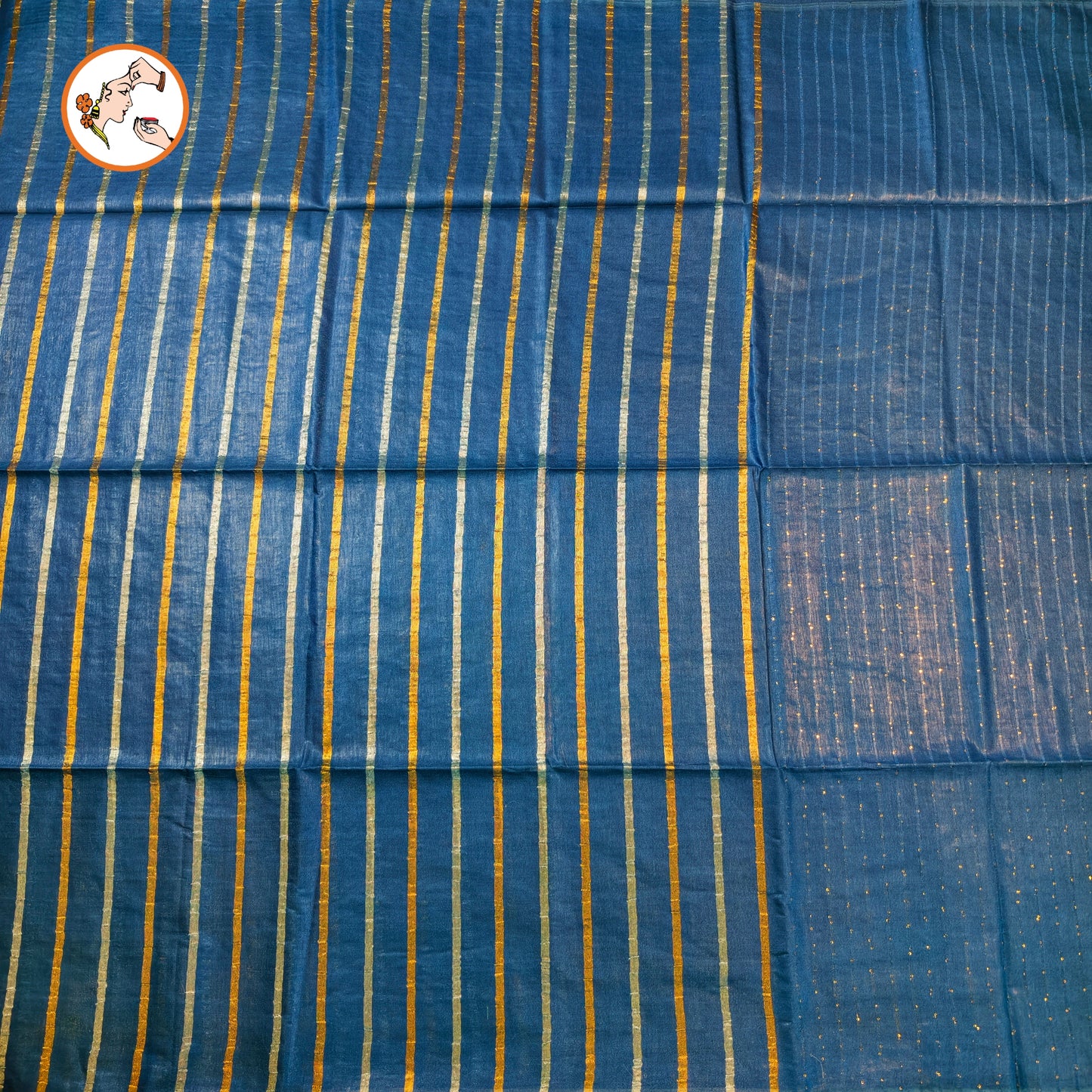 Peacock Blue Vertical stripes Handloom Cotton Casual Saree