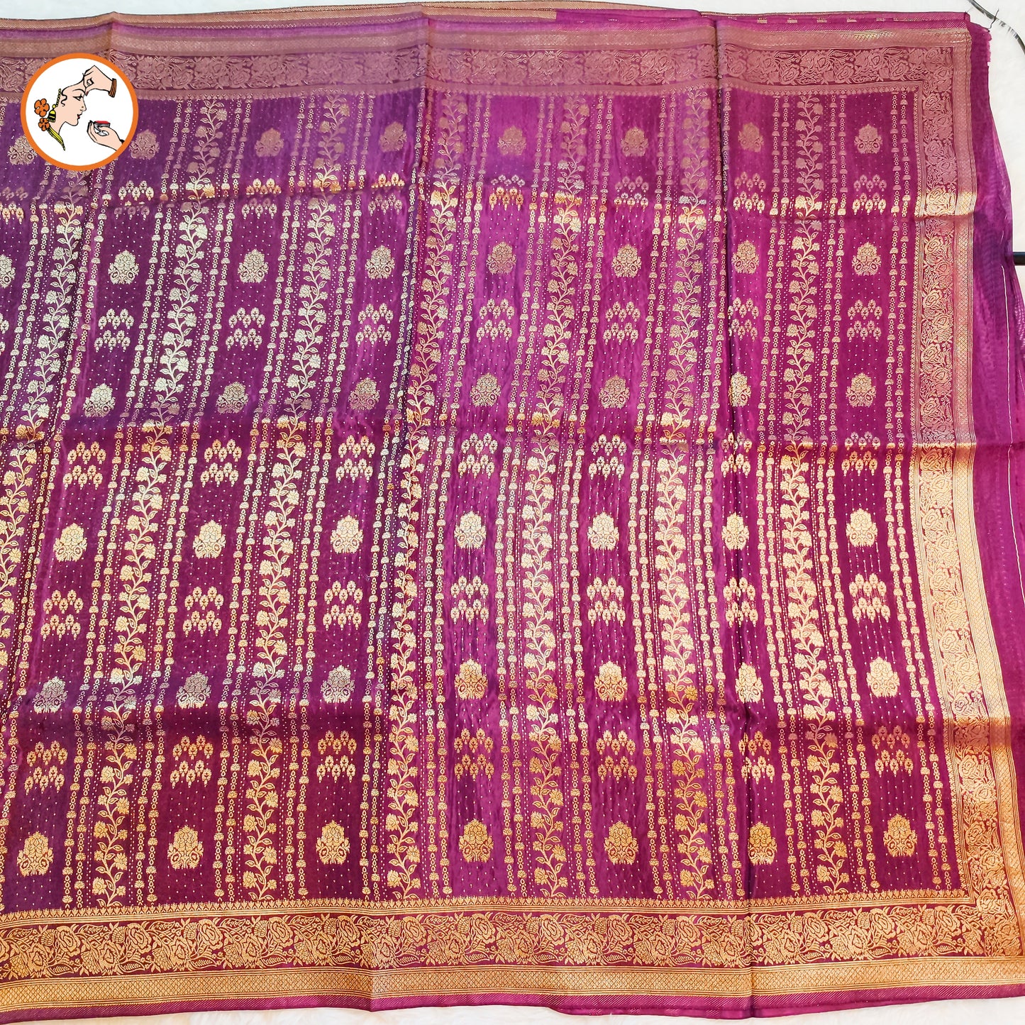 Dark Purple / Wine colour Rich Gold zari work Georgette Silk Fancy Saree