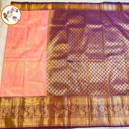 Baby pink & Purple border with intricate Gold zari workTraditional Kanchipuram Mix Silk Saree