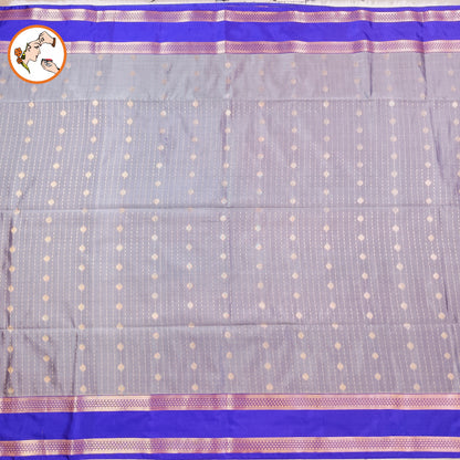 Greyish Blue with Blue Raindrop design Retta Petta border Semi Soft Silk Saree