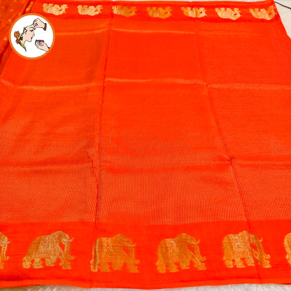Orange Podikattam elephant border soft viscose Fancy Silk Saree