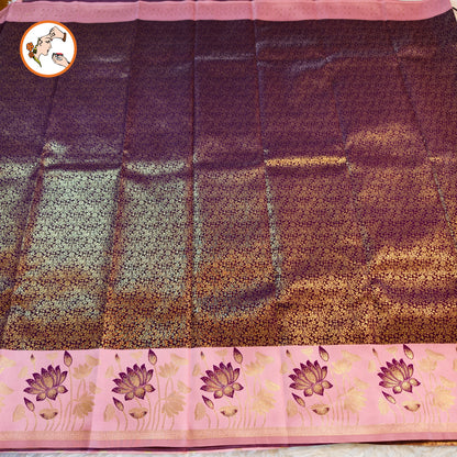 Purple with Baby Pink Lotus border Fancy Semi Silk Saree
