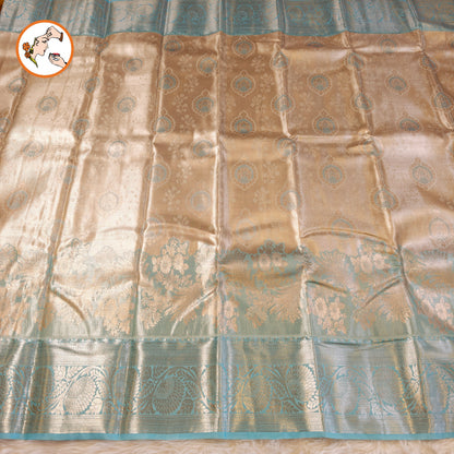 Silver with Sky Blue border Kanchipuram Tissue Silk Saree
