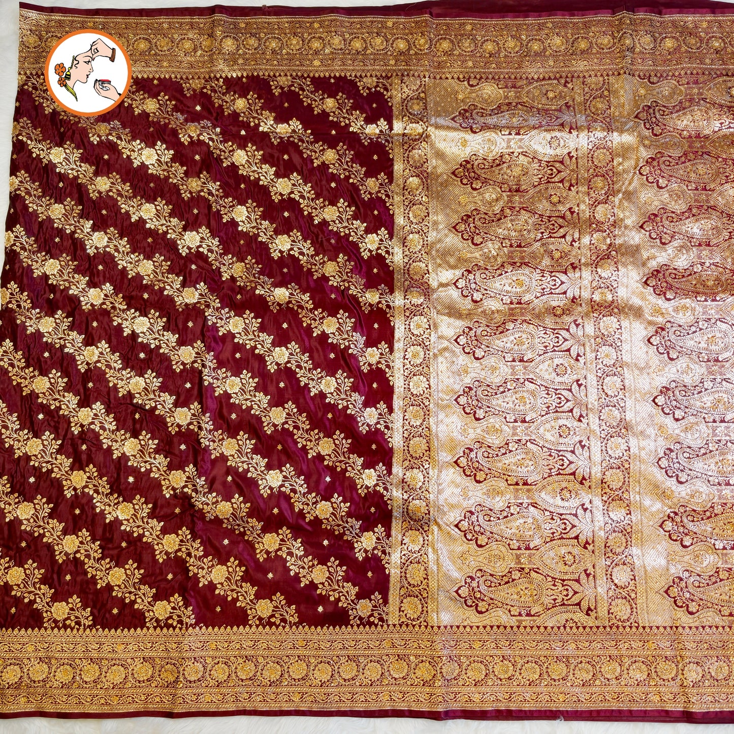 Maroon floral Jaal design Pure Banarasi Silk Partywear Saree