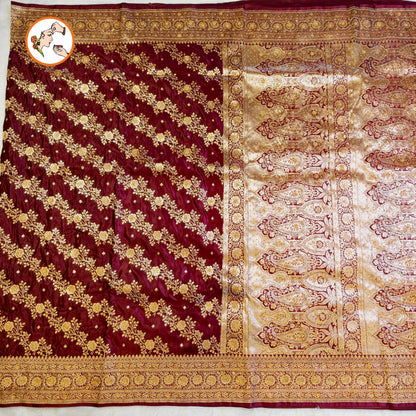 Maroon floral Jaal design Pure Banarasi Silk Partywear Saree
