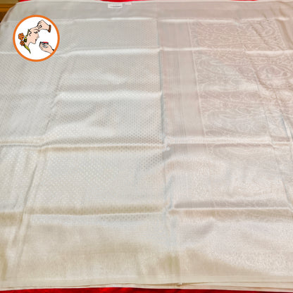 Silvery White Softy Fancy Silk Saree