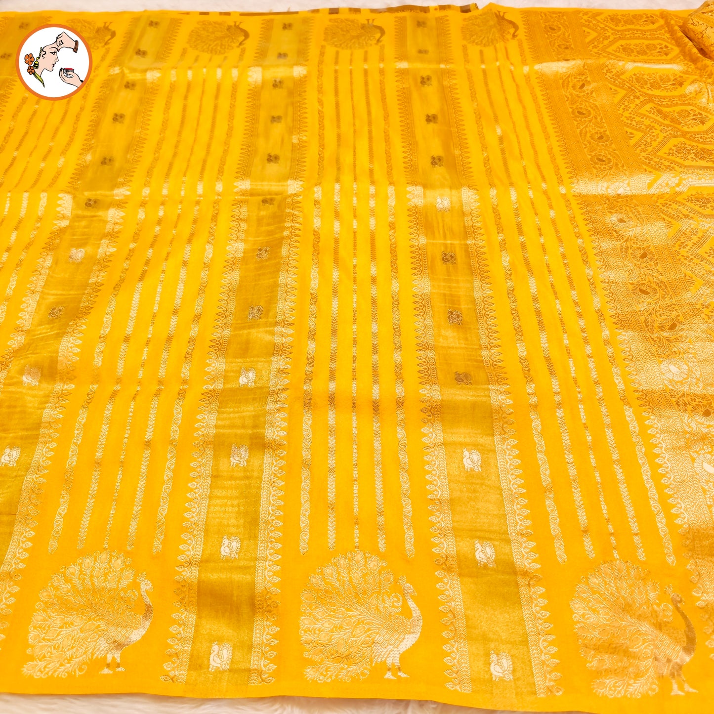 Yellow Peacock border Fancy Silk Saree