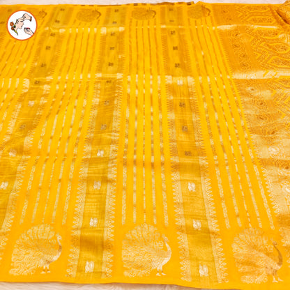 Yellow Peacock border Fancy Silk Saree