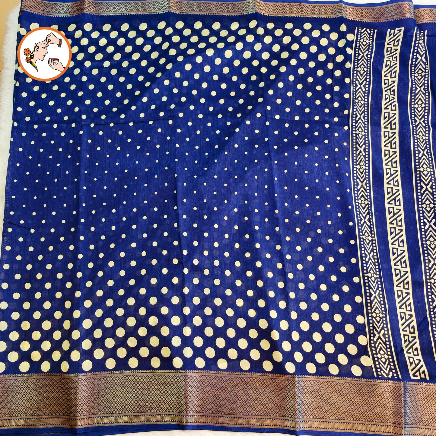Blue Retro Theme Polka dots Dola Silk Casual Saree