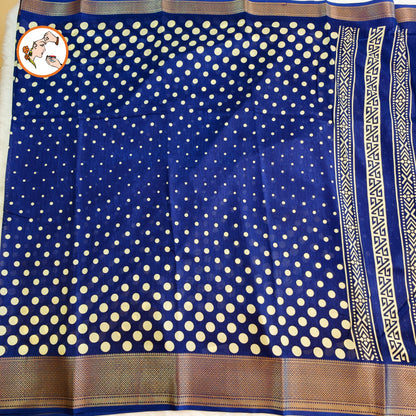 Blue Retro Theme Polka dots Dola Silk Casual Saree