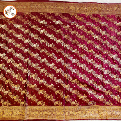 Maroon floral Jaal design Pure Banarasi Silk Partywear Saree