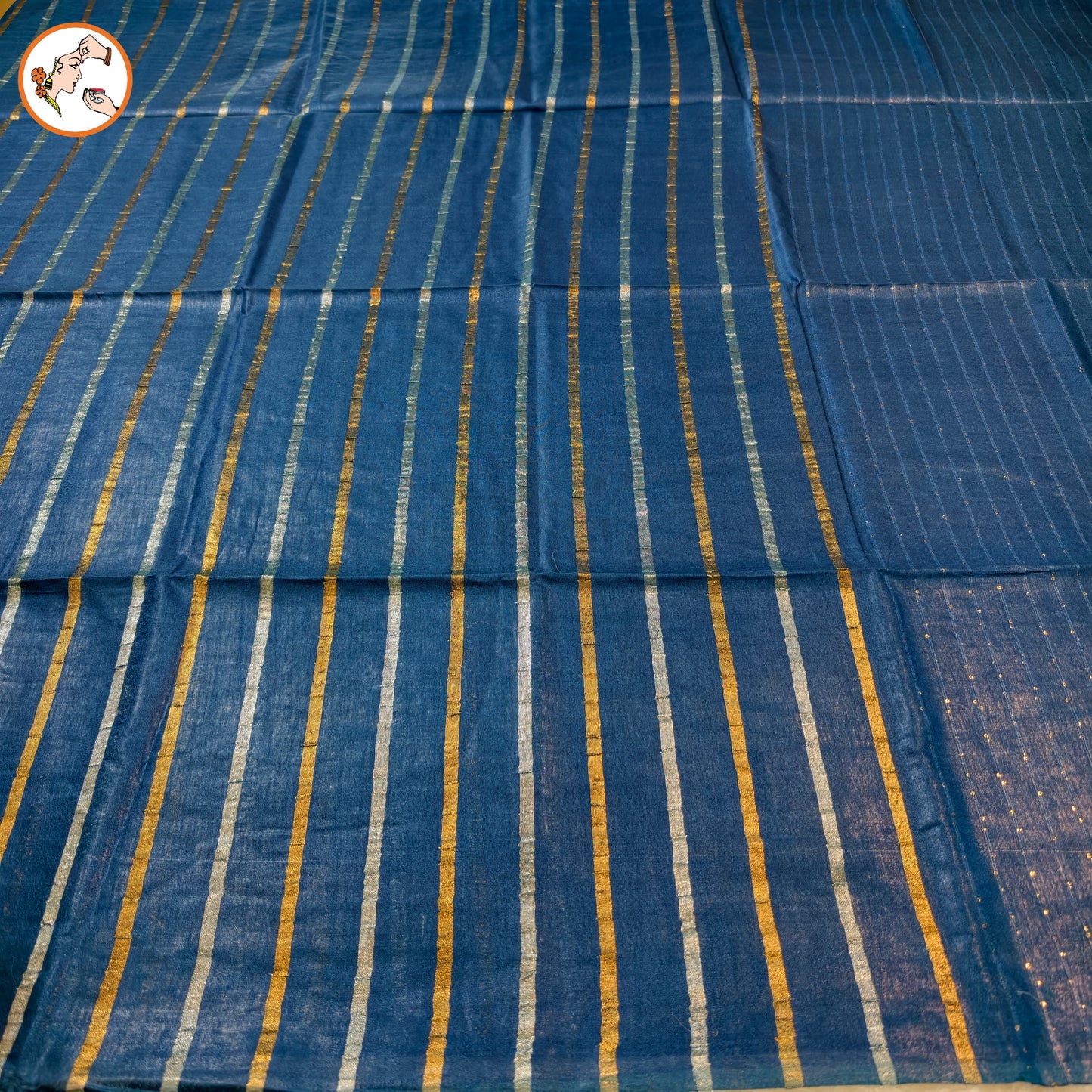 Peacock Blue Vertical stripes Handloom Cotton Casual Saree
