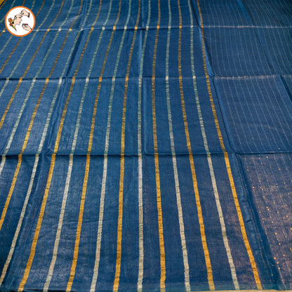 Peacock Blue Vertical stripes Handloom Cotton Casual Saree