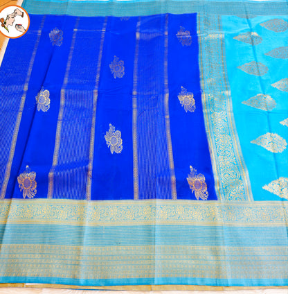 Royal Blue with Sky Blue border Fancy Georgette Saree