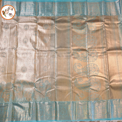 Silver with Sky Blue border Kanchipuram Tissue Silk Saree