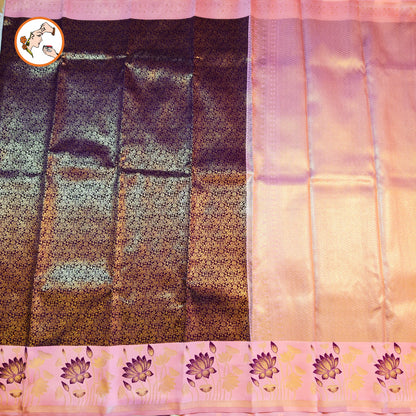 Purple with Baby Pink Lotus border Fancy Semi Silk Saree