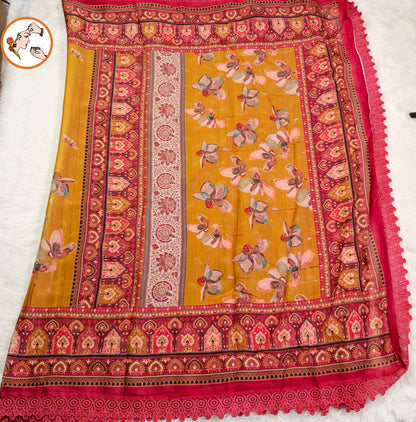 Mustard Yellow Designer Georgette Saree with lace border
