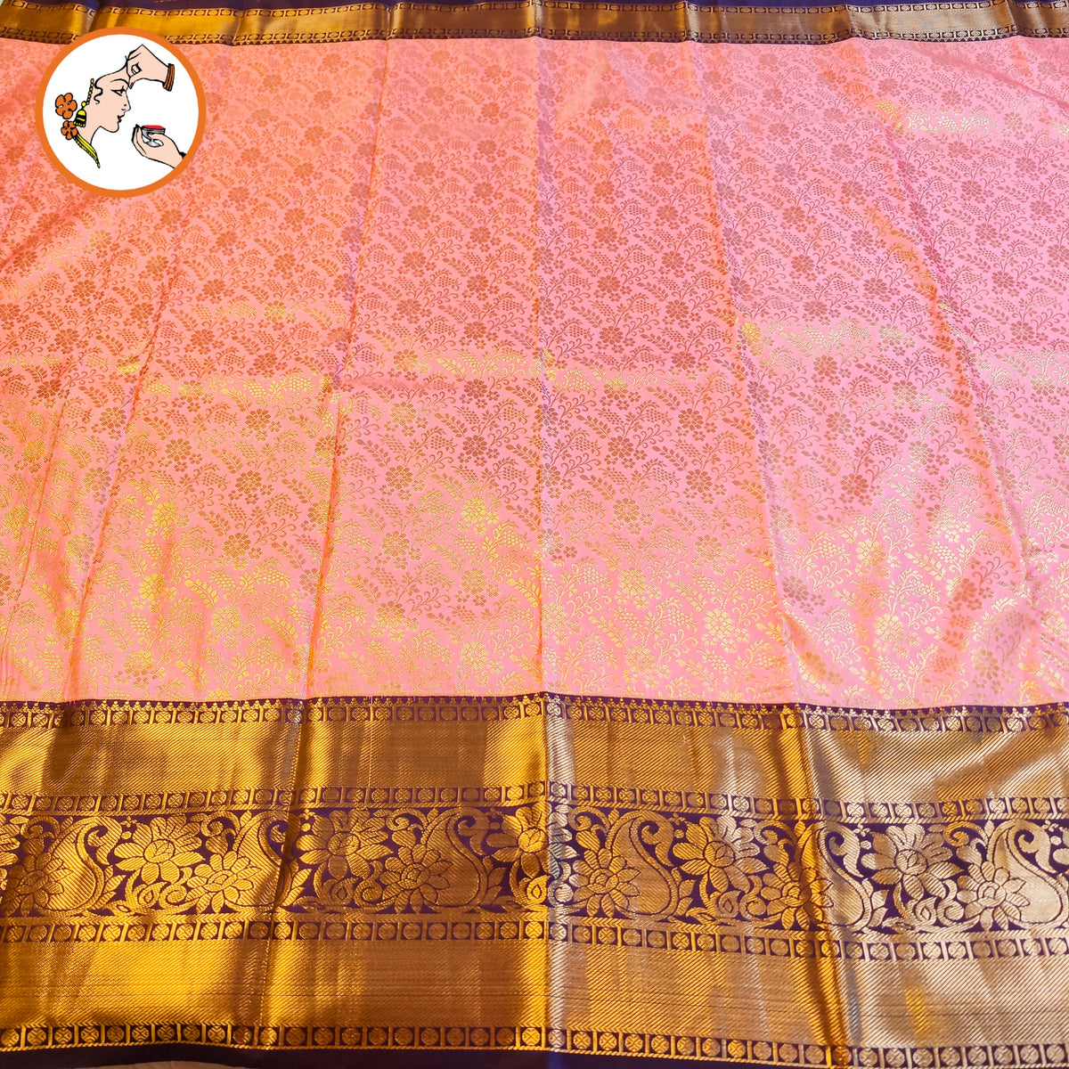 Baby pink & Purple border with intricate Gold zari workTraditional Kanchipuram Mix Silk Saree
