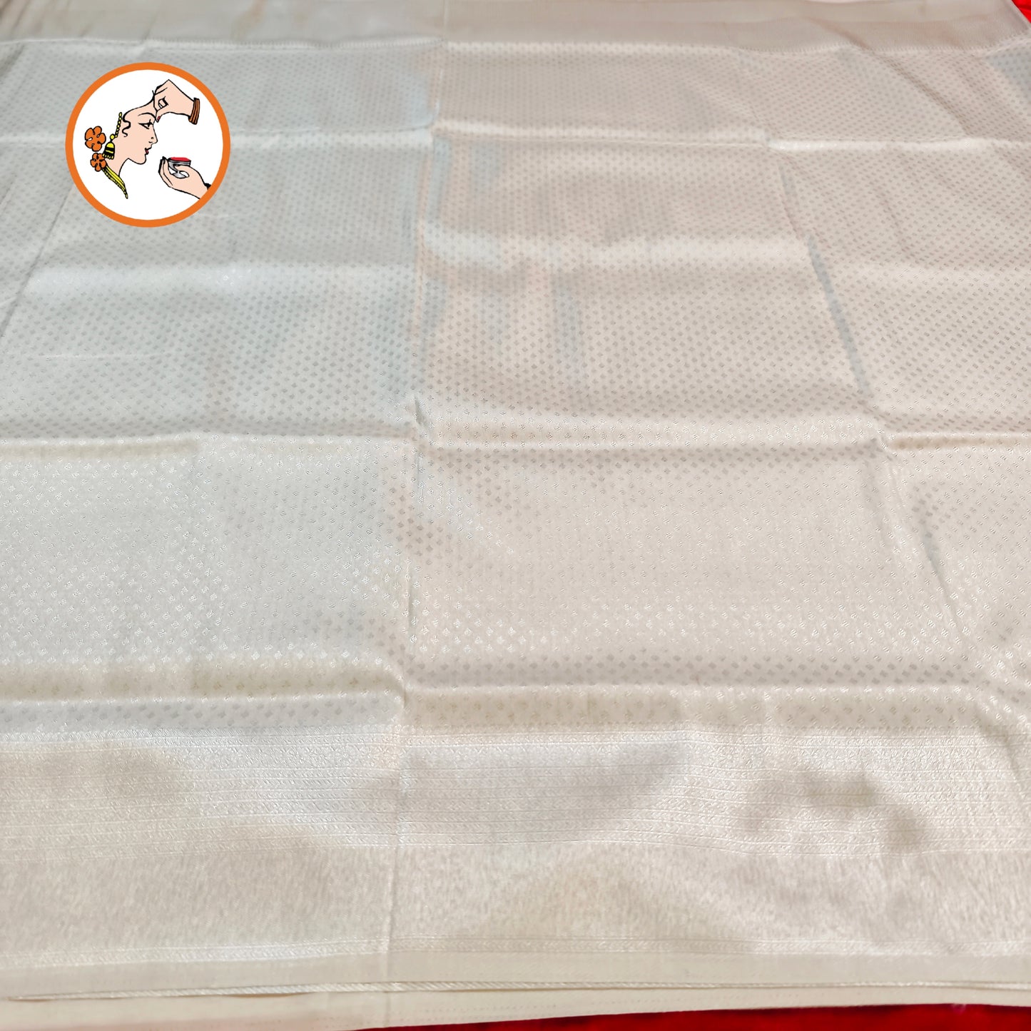 Silvery White Softy Fancy Silk Saree
