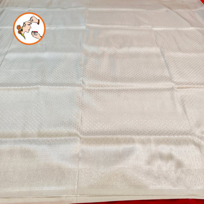 Silvery White Softy Fancy Silk Saree