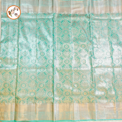 Pastel Mint Green Silver zari Kanchipuram High Tissue Silk Saree