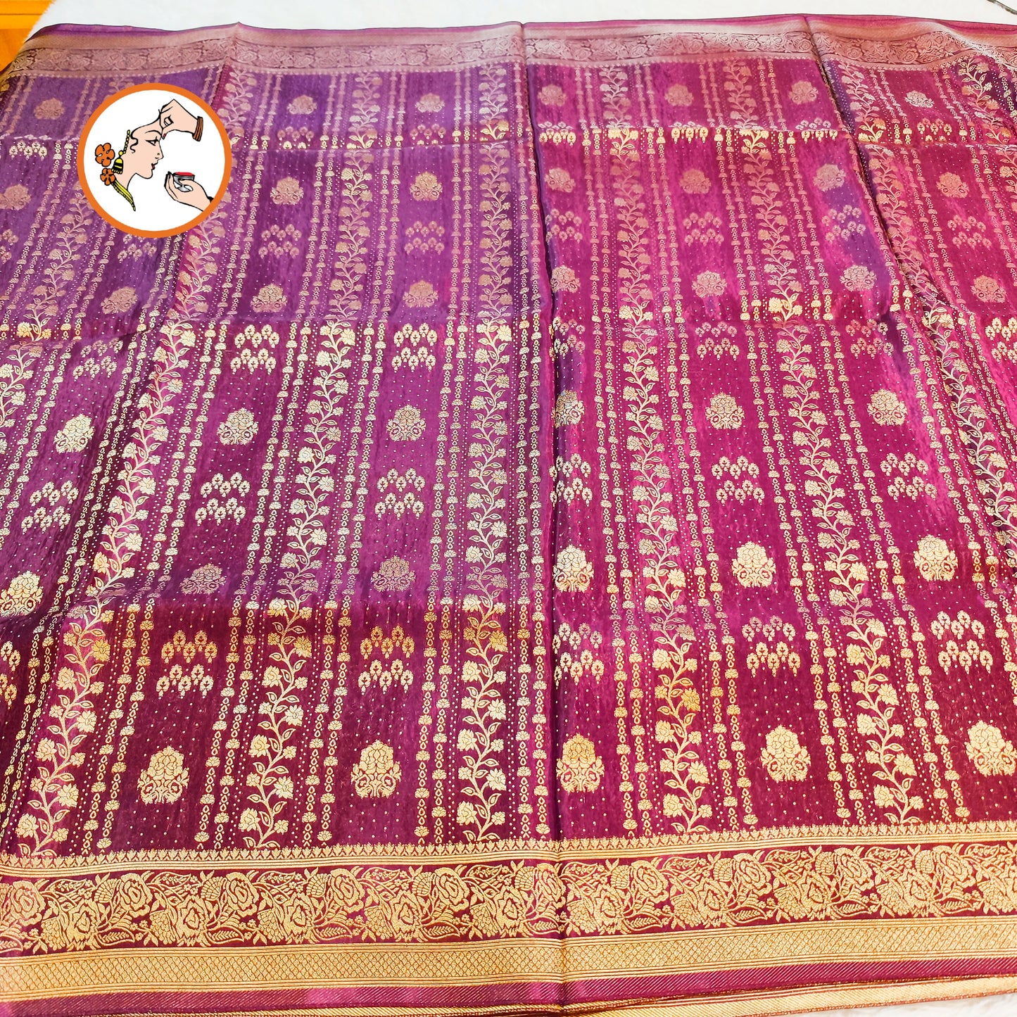 Dark Purple / Wine colour Rich Gold zari work Georgette Silk Fancy Saree