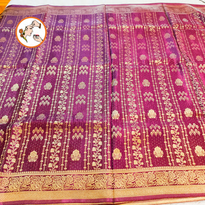 Dark Purple / Wine colour Rich Gold zari work Georgette Silk Fancy Saree
