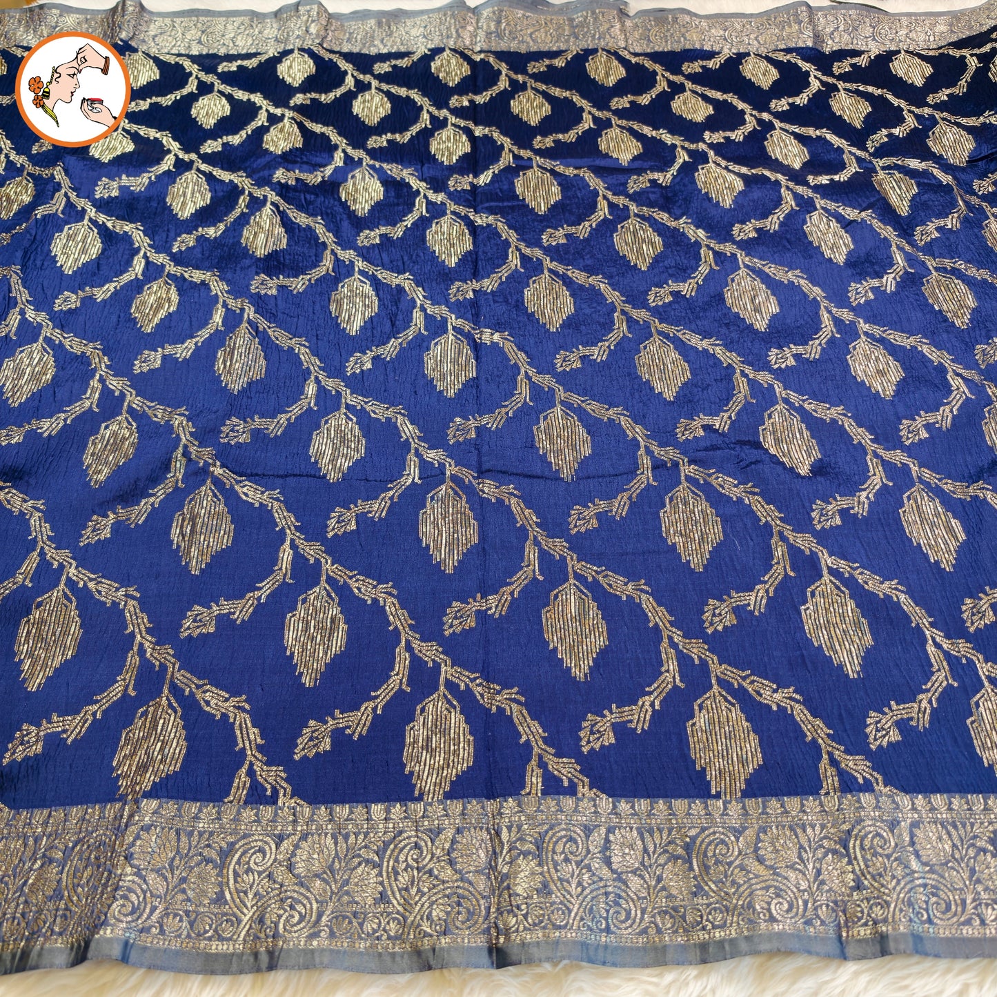 Blue Designer Banarasi Crush Saree