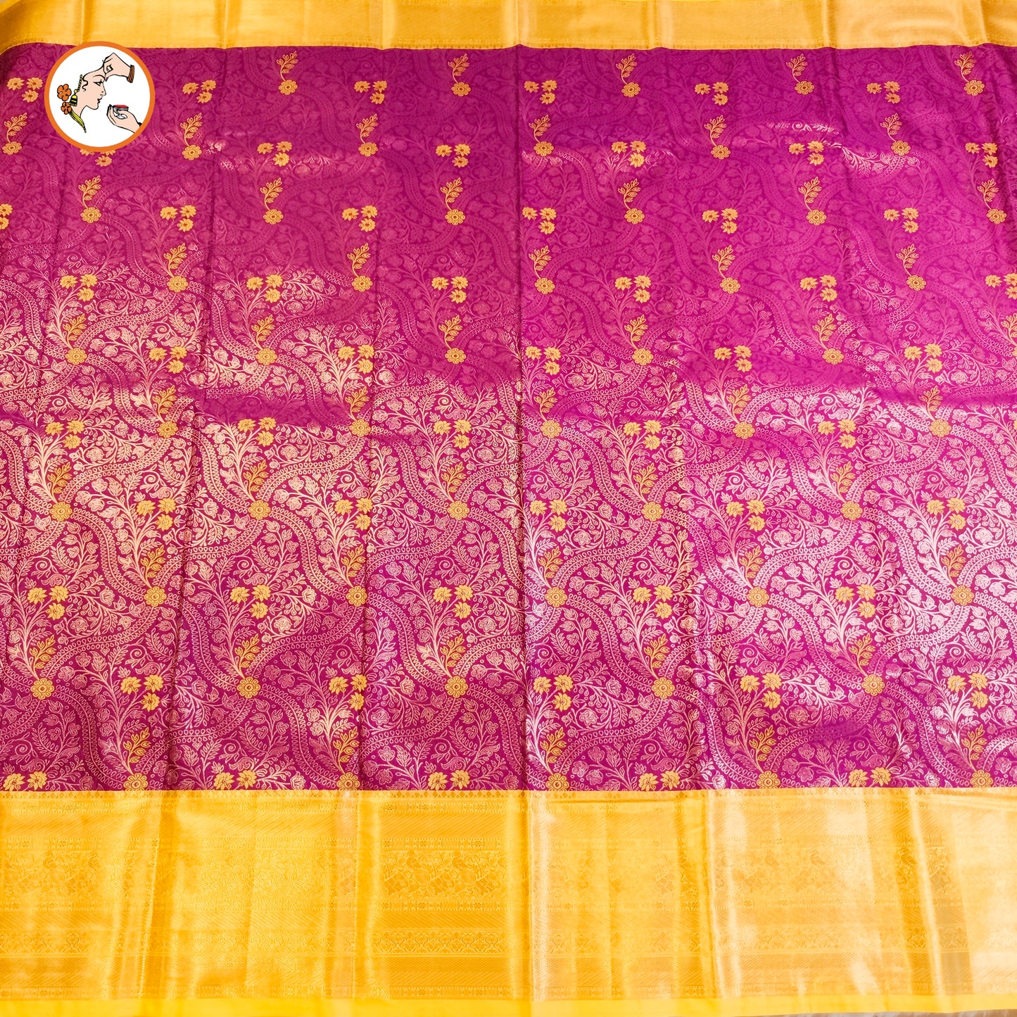 Wine Purple with Yellow border Bridal Kanchipuram Mix Silk Saree