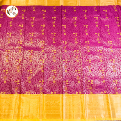 Wine Purple with Yellow border Bridal Kanchipuram Mix Silk Saree