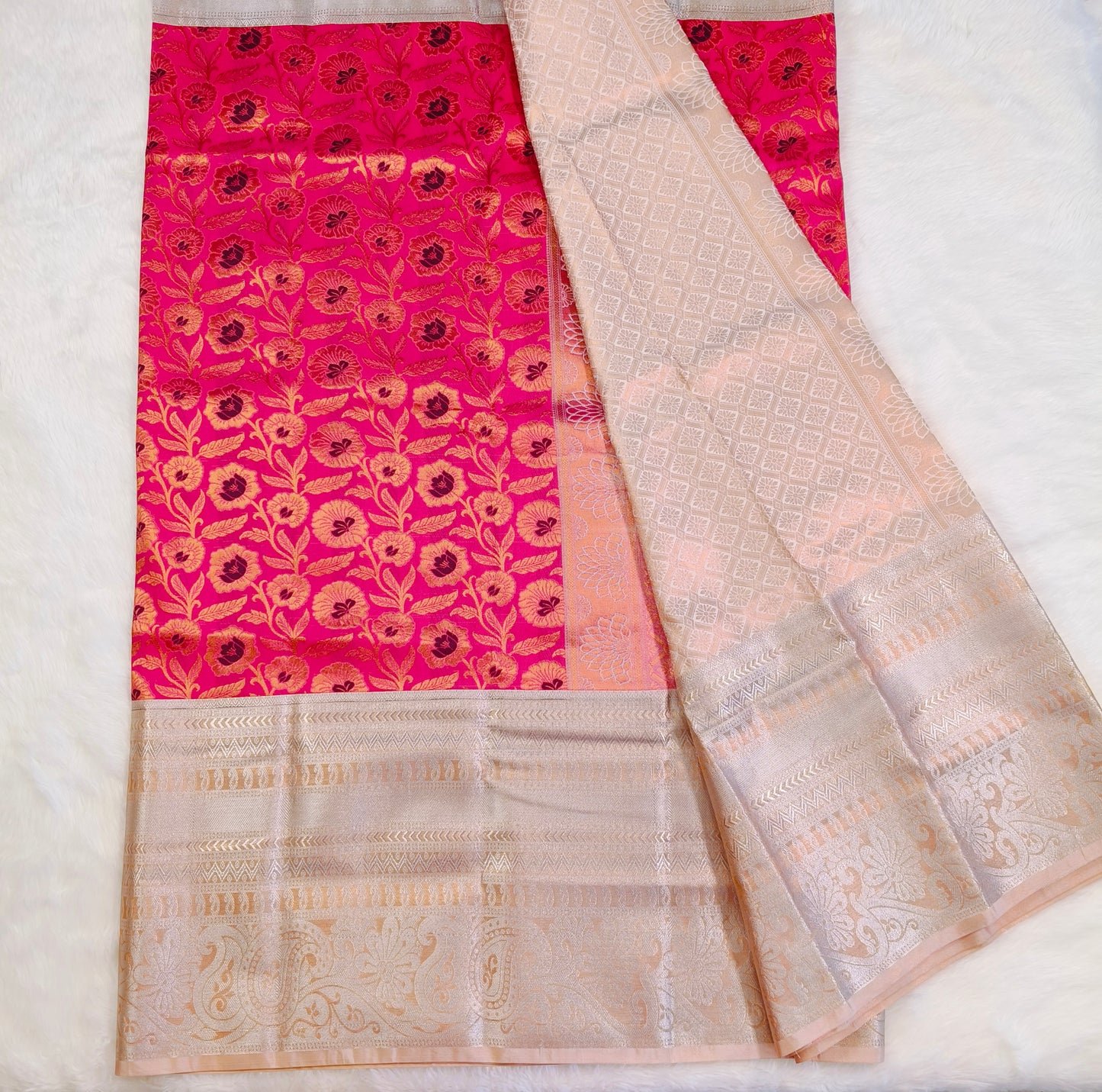 Pink Border Kanchipuram Silk Saree