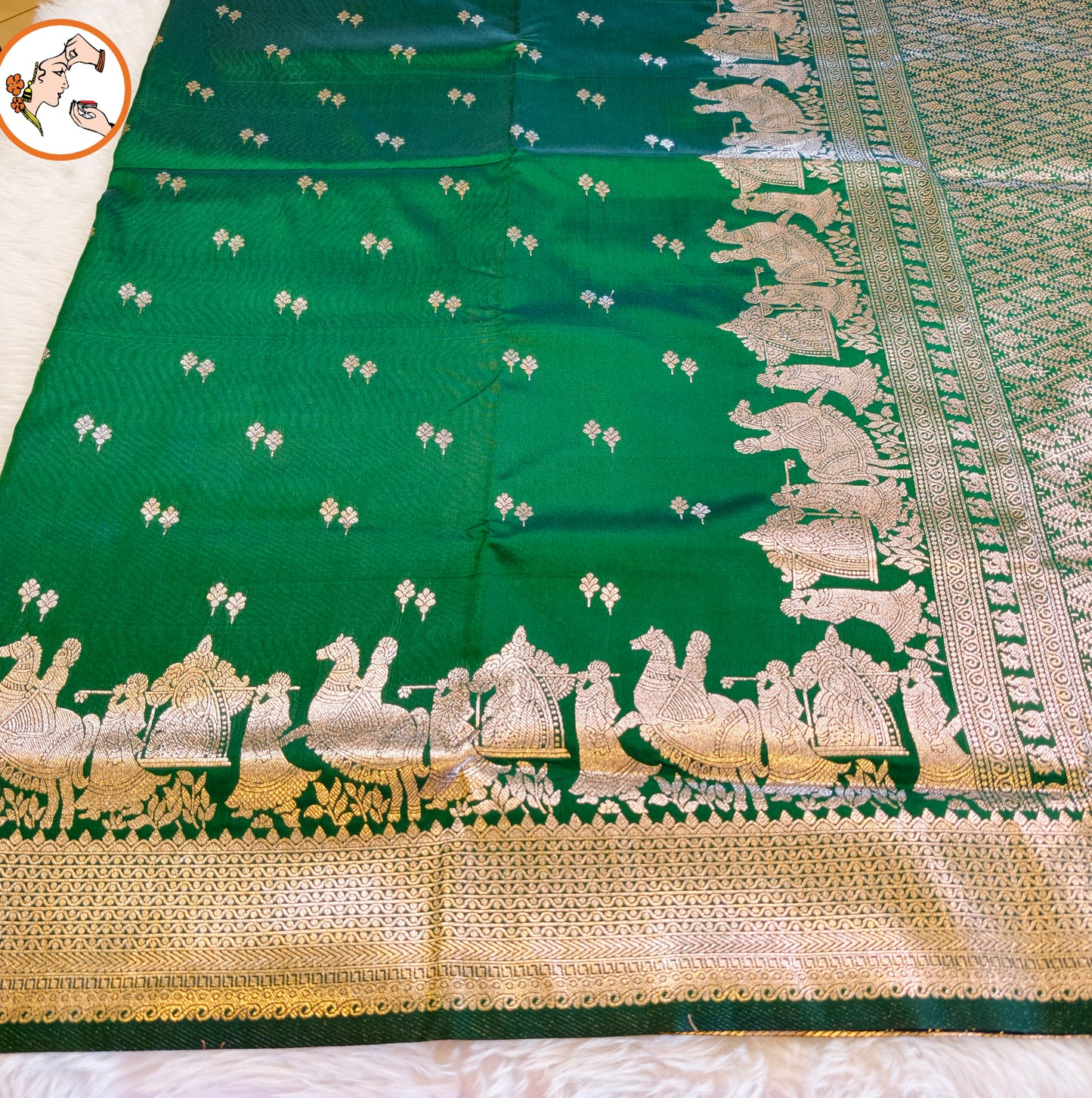 Dark Green Pallakku Banarasi Soft Silk Saree