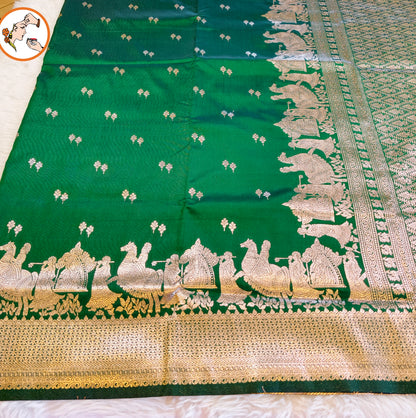 Dark Green Pallakku Banarasi Soft Silk Saree