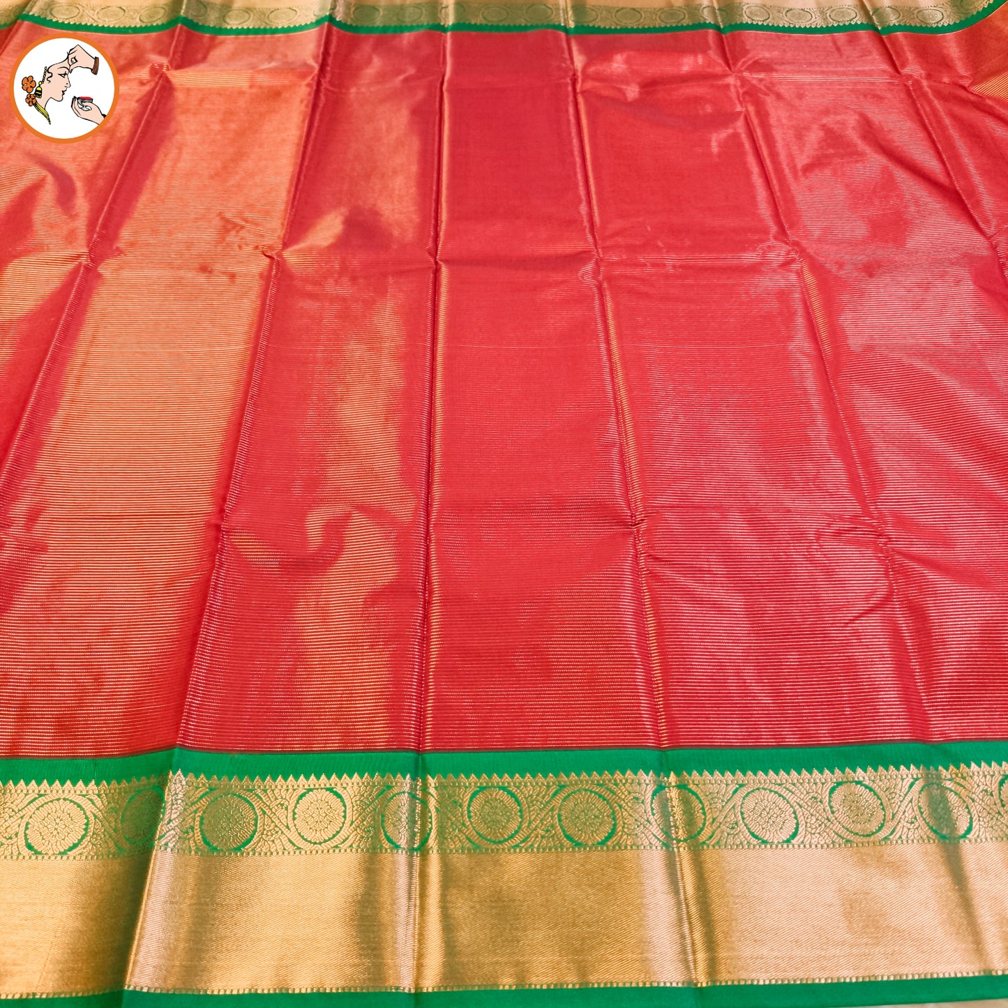 Maroon with Green border Vairoosi stripes Kanchipuram Semi Silk Saree