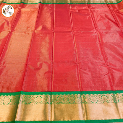 Maroon with Green border Vairoosi stripes Kanchipuram Semi Silk Saree