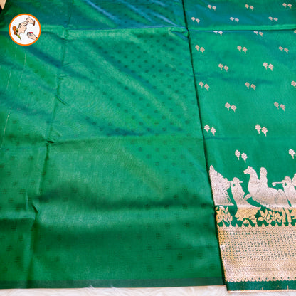 Dark Green Pallakku Banarasi Soft Silk Saree