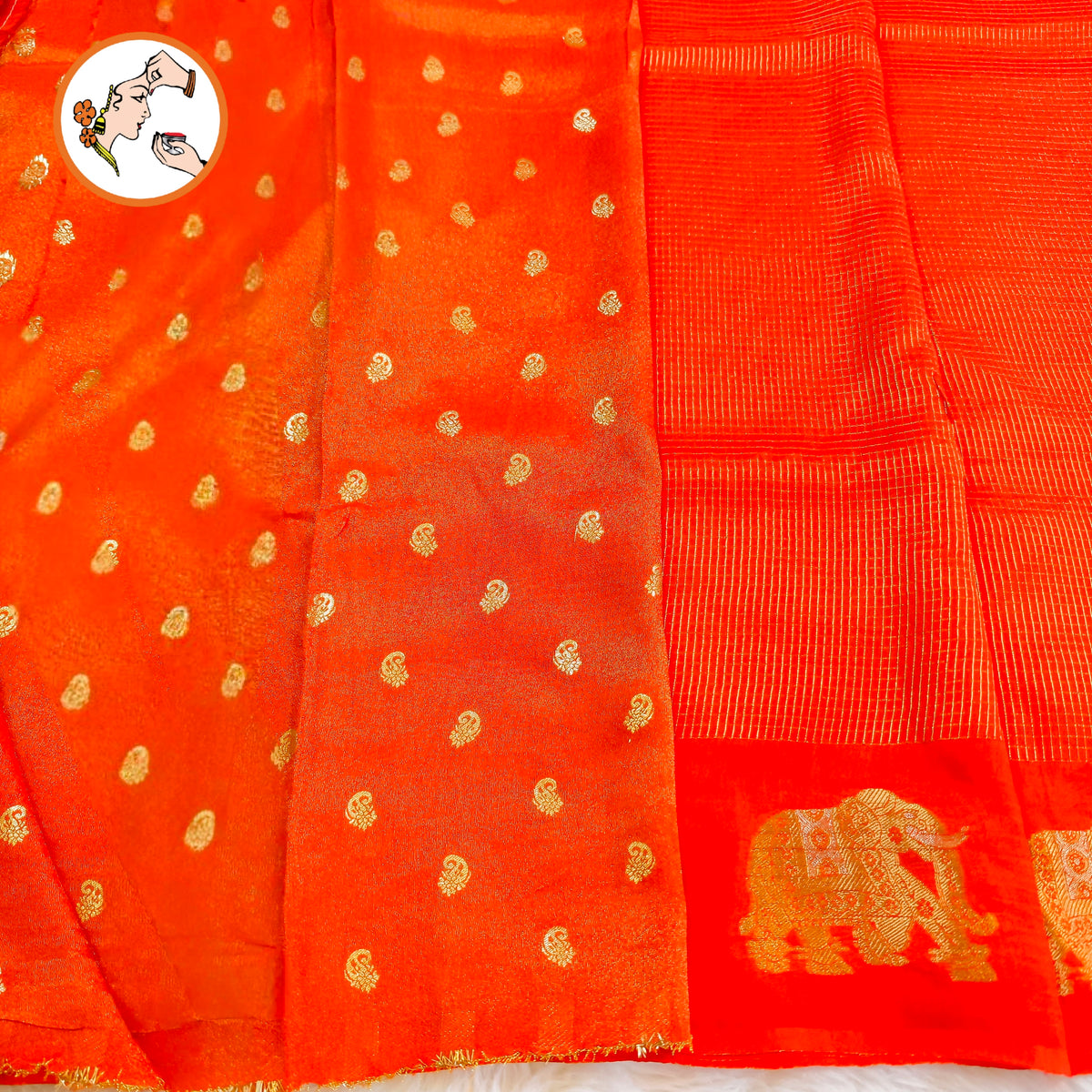 Orange Podikattam elephant border soft viscose Fancy Silk Saree