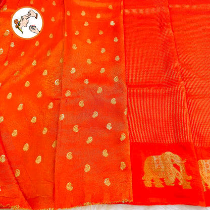 Orange Podikattam elephant border soft viscose Fancy Silk Saree