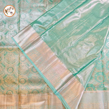 Pastel Mint Green Silver zari Kanchipuram High Tissue Silk Saree