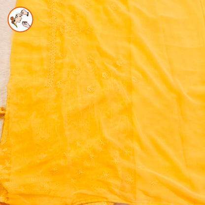 Yellow Lucknowi Chikankari Embriodery Pure Chiffon Partywear Saree