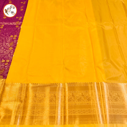 Wine Purple with Yellow border Bridal Kanchipuram Mix Silk Saree