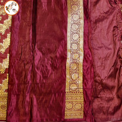 Maroon floral Jaal design Pure Banarasi Silk Partywear Saree