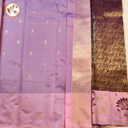 Purple with Baby Pink Lotus border Fancy Semi Silk Saree