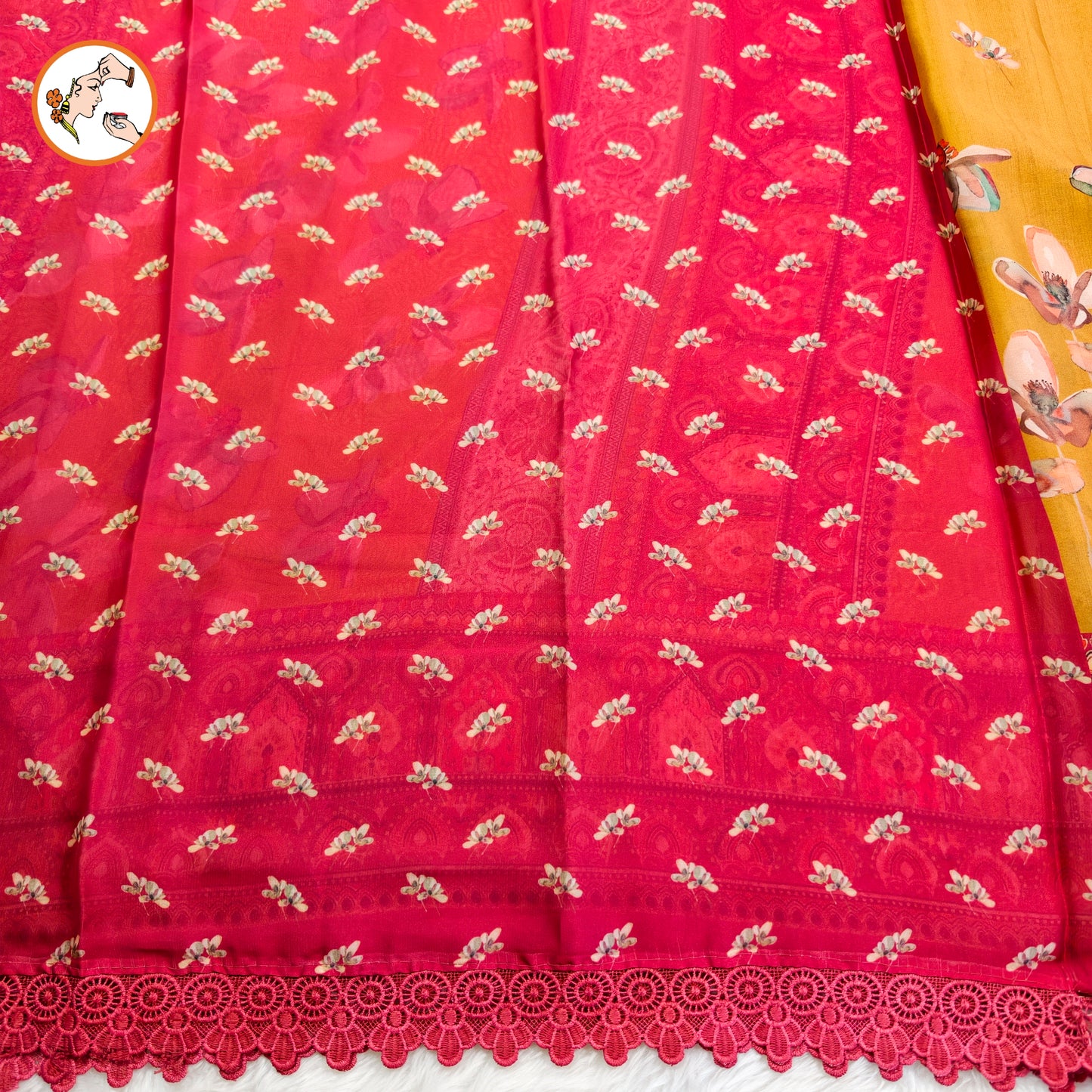 Mustard Yellow Designer Georgette Saree with lace border