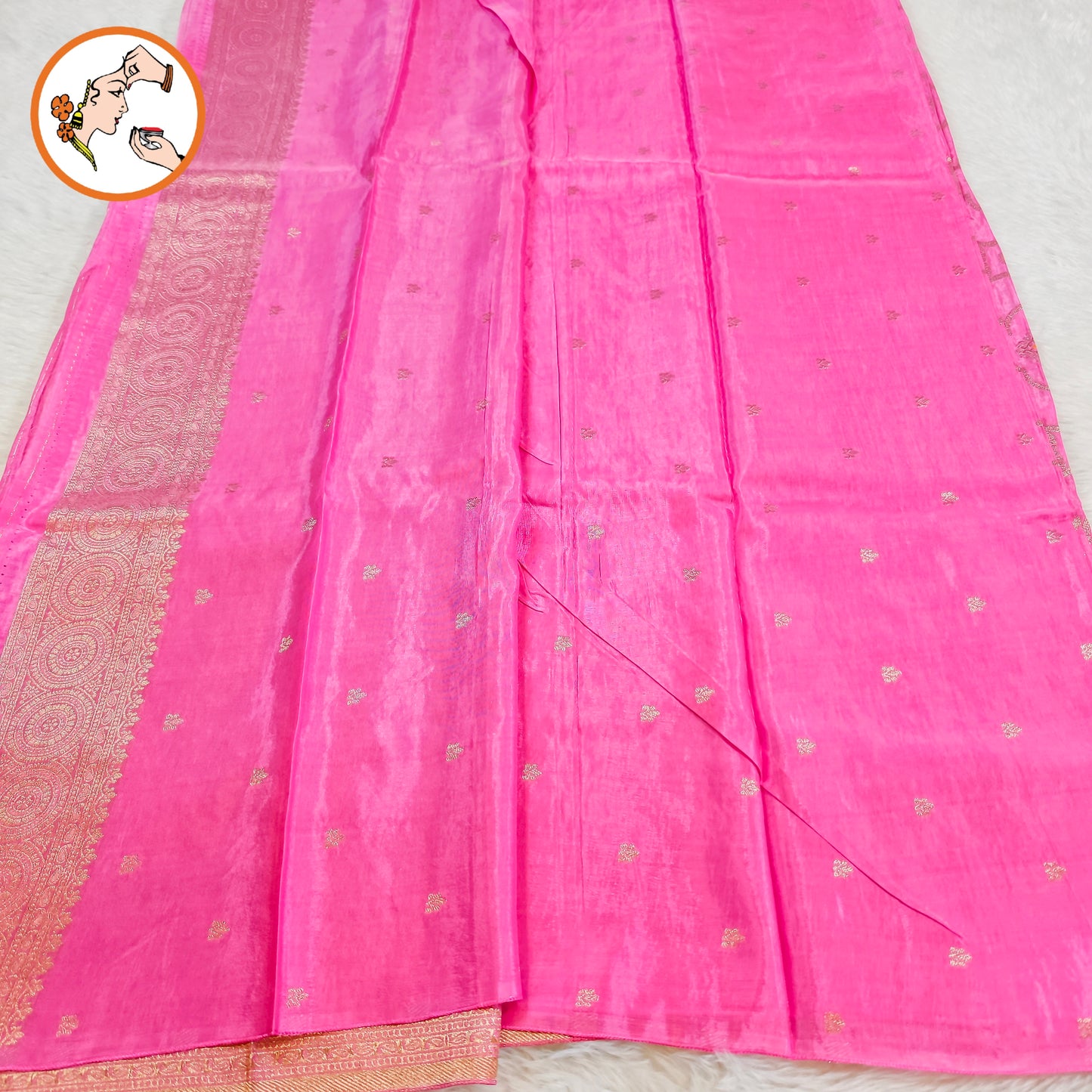 Lotus Pink Gold zari work Bridal Pure Russian Satin Silk Saree